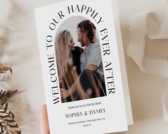 Minimal Arch Folded Wedding Program Template, Printable Program, Ceremony Programs, Happily Ever After, Minimalist Wedding, Photo, Modern