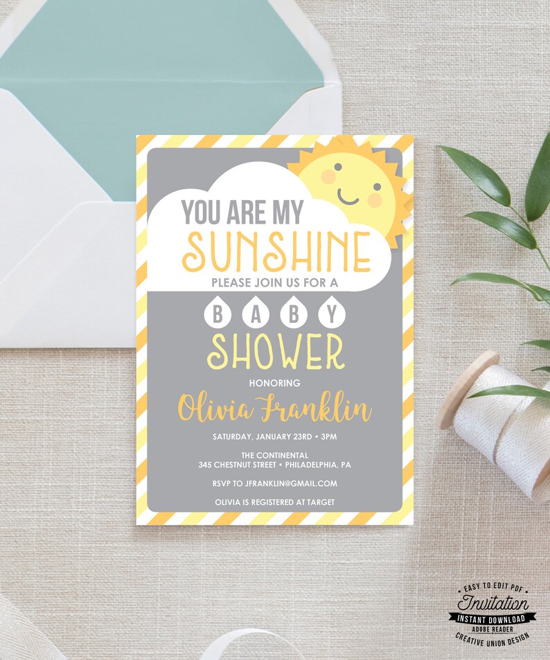 You Are My Sunshine Baby Shower Invitation Invite Printable Invites Instant