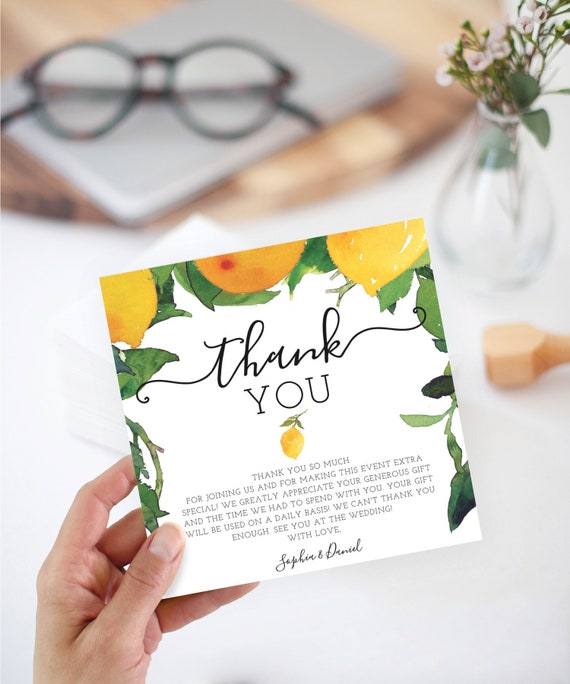 Rustic Lemon Thank You Card Template, Printable Bridal Shower Thank You