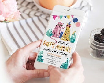 Mod Party Animals Birthday Party Evite Template, Girl Birthday Digital Invite, Birthday Invite, Editable, Boy Birthday, Birthday Decor, Cats
