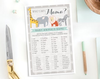 Baby Animals Game - Baby Shower Game - Who's My Mama? - Print at Home - Instant Download Baby Shower Activity - Baby Animals