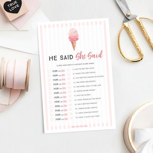 Eiscreme Er sagte, sie sagte Spiel, Bachelorette Party Spiel, Bachelorette Spiel, Zitrone Brautdusche Spiel, Instant Download, She's Been Geschöpft