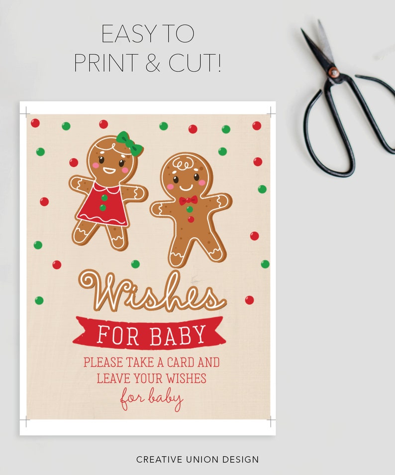 Wishes For Baby Template, What's Baking, Christmas Baby Shower, Holiday Baby Shower, Gender Reveal, Printable, Gingerbread, Boy or Girl image 9