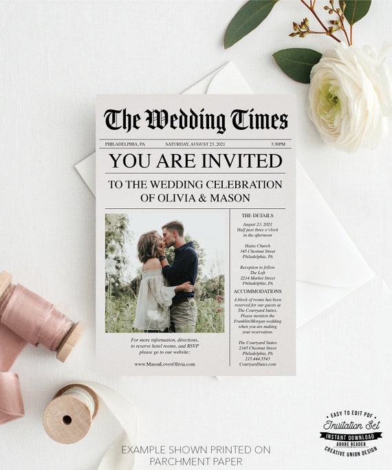Newspaper Wedding Invitations Template - Wedding Invite - Wedding Invitation Set - Wedding Template - Instant Download - Newspaper Il_570xn