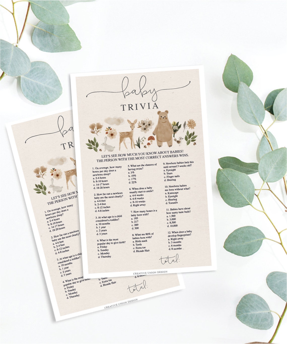 Boho Question Boho Woodland Baby Shower Trivia Game, Baby Shower Game Printable ...