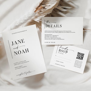 Minimal Aesthetic Wedding Invites With QR Code, Wedding Invite Suite ...