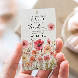 Printable Teacher Gift Tag, Teacher Appreciation Gift Tag, Thank You Tag, Editable, Personalized Gift for Teacher, Flower Stems, Wildflower