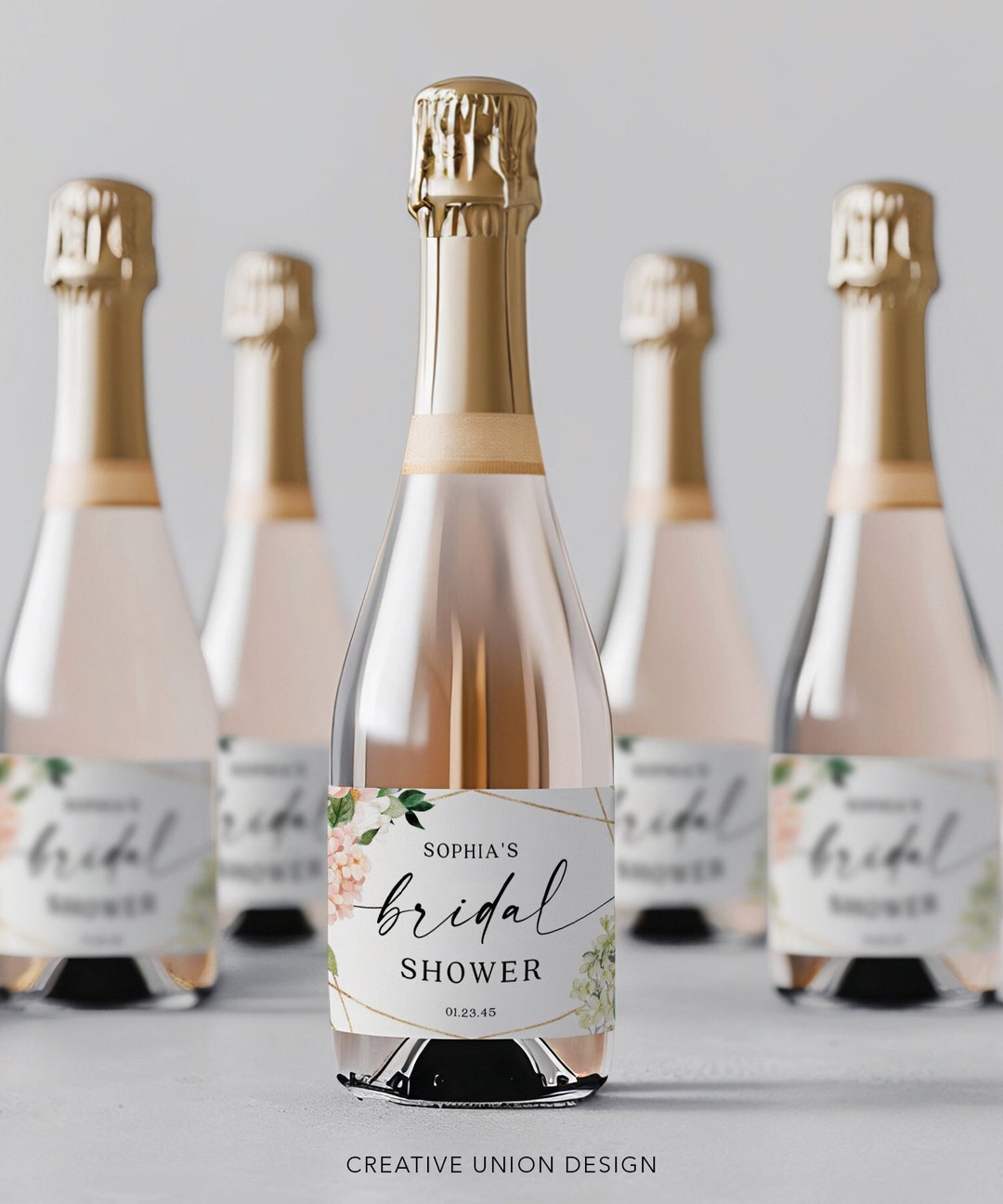 Printable Mini Champagne Bottle Labels With Blush Hydrangea Design - Etsy