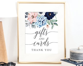 Gifts and Cards Table Sign File - 8x10 Printable File - Gift Table Sign - Cards and Gifts Printable - Wedding Sign - Navy Blooms