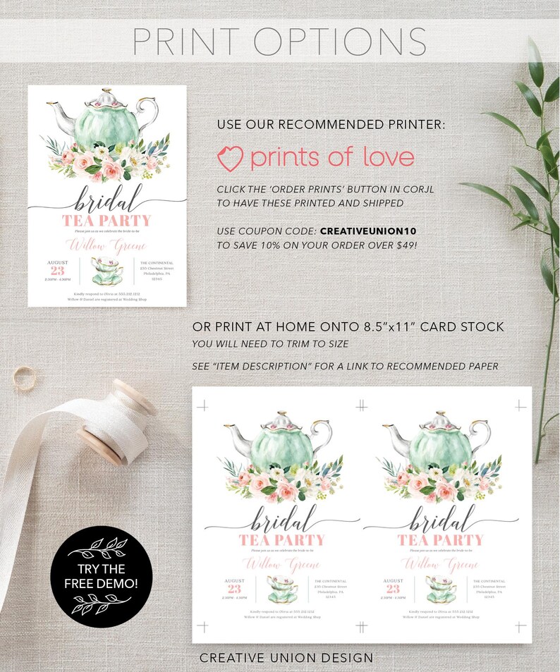 Plantilla de invitación para fiesta de té nupcial, invitación para fiesta de té de despedida de soltera, invitación imprimible para despedida de soltera, brunch nupcial, desayuno nupcial imagen 8
