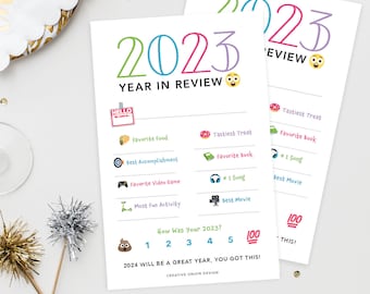 Kids 2023 Jaaroverzicht Emoji Game, Gelukkig Nieuwjaar 2023 Game, Kids New Years Eve Activiteit, Feestideeën, Afdrukbaar, Emoji, Decoraties