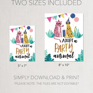 Adopt A Party Animal Sign, Printable Favors Sign, Safari Birthday Decor ...