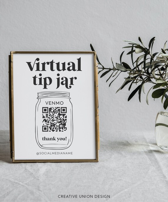 Printable Virtual Tip Jar Sign Venmo QR Code Sign Tips Accepted Tip 
