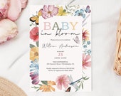 Baby in Bloom, Baby Shower Invite Printable, Baby Shower Invitation Template, Baby Shower, Digital Download, Garden Flowers, Colorful Meadow Il_170x135