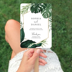 Monstera Fan Tropical Monstera Wedding Program Fan Template, Printable Fan Program ...