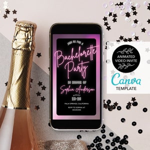 Animated Neon Bachelorette Party Video Invitation, Digital Bachelorette Evite, Bachelorette Invitation, Bachelorette Weekend, Editable, Text