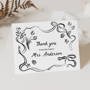Dankeskarte, handgezeichnete Brautparty Dankeskarte, personalisierte Dankeskarte, Dankeskartenvorlage, wunderliche Braut, Hochzeit Danke