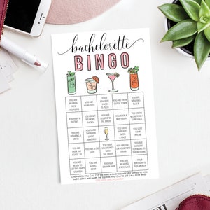Juego de bingo para despedidas de soltera, juegos para despedidas de soltera, bingo para despedidas de soltera, juegos para beber, Drink If, 60 hojas de juego, cócteles vintage