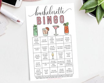 Bachelorette Party Bingo Game, Bachelorette Party Games, Bachelorette Bingo, Drinking Games, Drink If, 60 Game Sheets, Vintage Cocktails