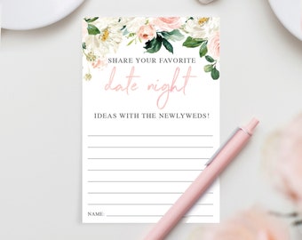 Date Night Ideas - Bridal Shower - Date Night Jar - Wedding Shower - 4x6 Cards - Print at Home - Instant Download - Airy Blush