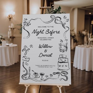 Hand Drawn Rehearsal Dinner Welcome Sign Template, Editable Welcome Sign, The Night Before, Wedding Rehearsal, Wedding Decor, Reception Sign