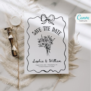 Editable Save The Date Template, Whimsical Hand Drawn Wedding Save The Date, Wedding Invitations, Wedding Cards, Bouquet, Colorful Wedding