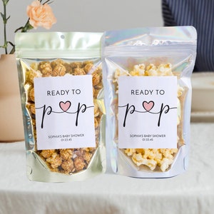 Babyparty-Beanie-Beutel-Aufkleber Vorlage, Popcorn-Babyparty-Geschenkanhänger, Benutzerdefinierte Gefälligkeiten, Babyparty-Junge, Baby-Dusche-Mädchen, Leckerli-Tasche