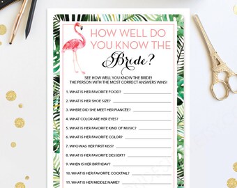 How Well Do You Know The Bride Shower Game - Flamingo Bridal Shower Game - Wedding Shower - Tropical - Print at Home - Instant Download