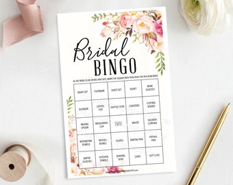 Bridal Shower Bingo Game - 76 Unique Game Sheets - Wedding Shower Game - Shower Bingo - Antique Rose - Bridal Bingo Instant Download