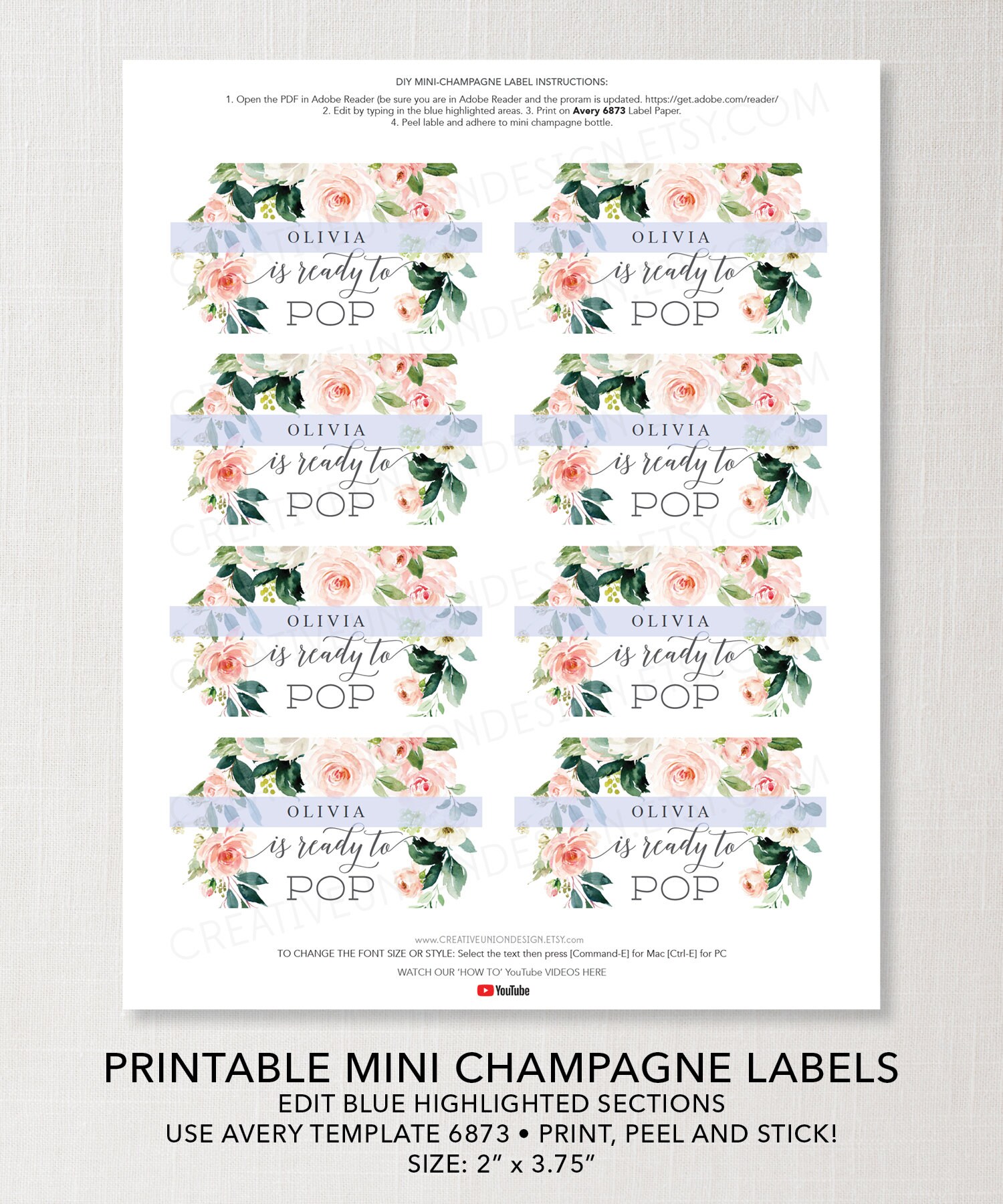 Baby Shower Mini Champagne Bottle Labels Ready to Pop Baby | Etsy