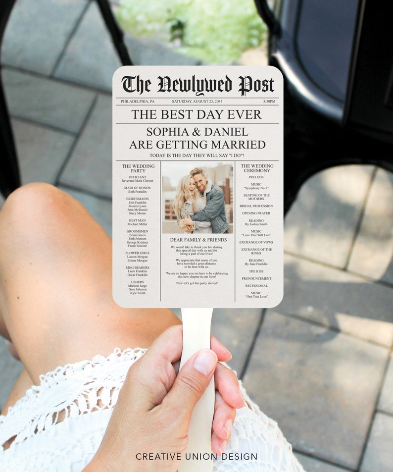 Newspaper Wedding Program, Unique Wedding Program, Wedding Newspaper,  DIY Wedding Programs, Fun Wedding Program, Newspaper, Fan Newspaper Program, Fan Program, Wedding Fan