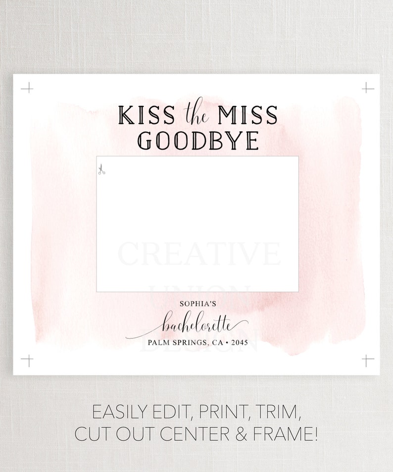 Kiss the Miss Goodbye Photo Mat, Bachelorette Party Keepsake 8x10, Print and Frame, Bachelorette Game, Instant Download, Bachelorette Decor image 2