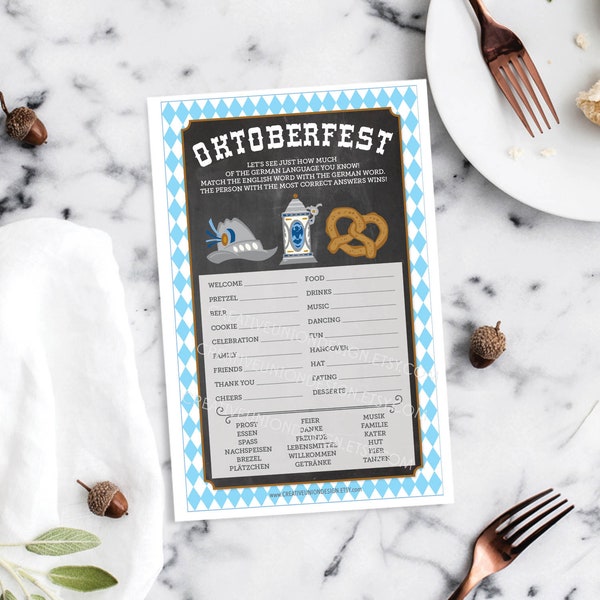 Oktoberfest Game - Oktoberfest Decorations - Oktoberfest Party - German Words Game - Fall Birthday Party - Beer Party - Prost - Party Games
