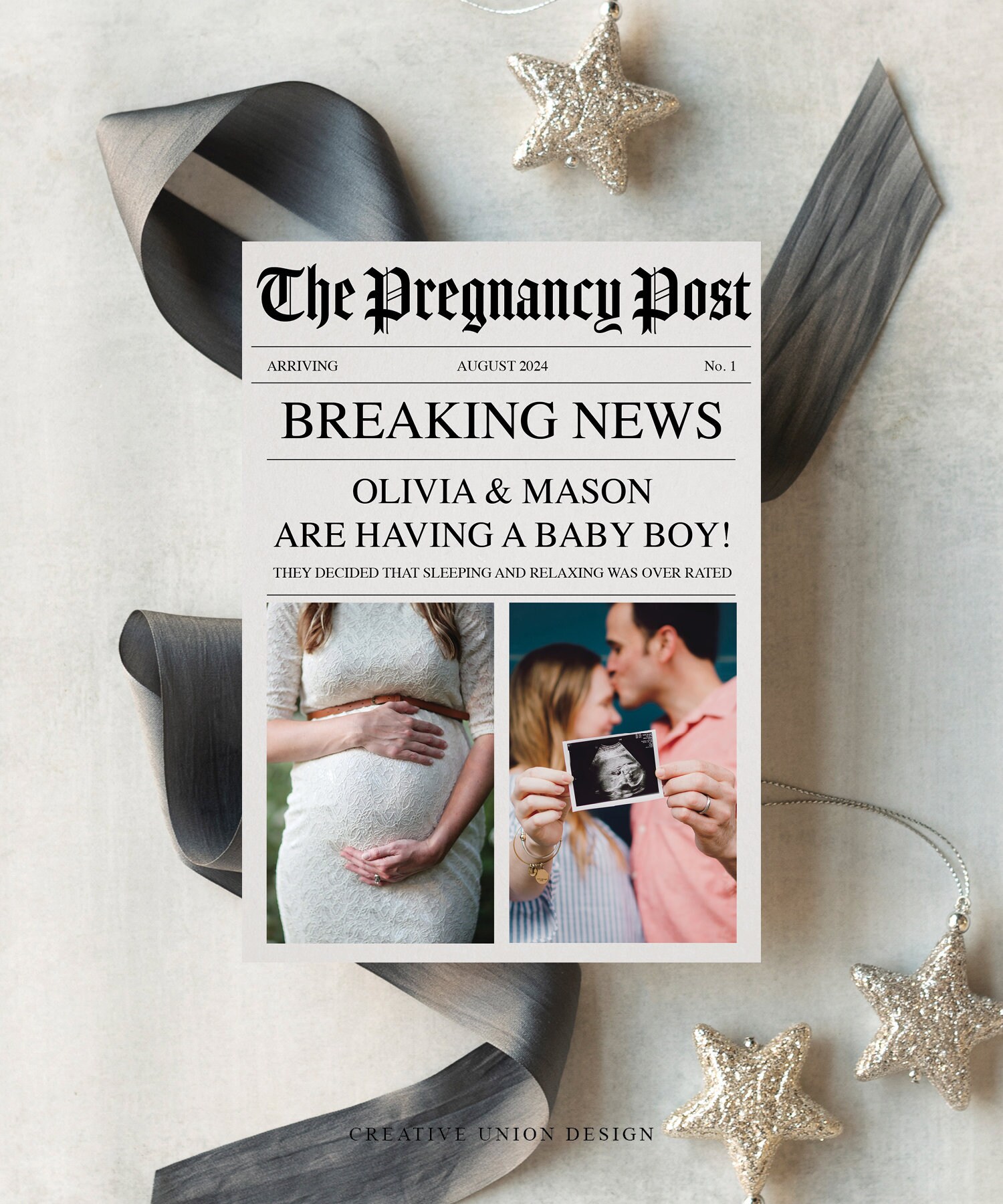 Newspaper Pregnancy Announcement Card Template Unique Etsy Singapore