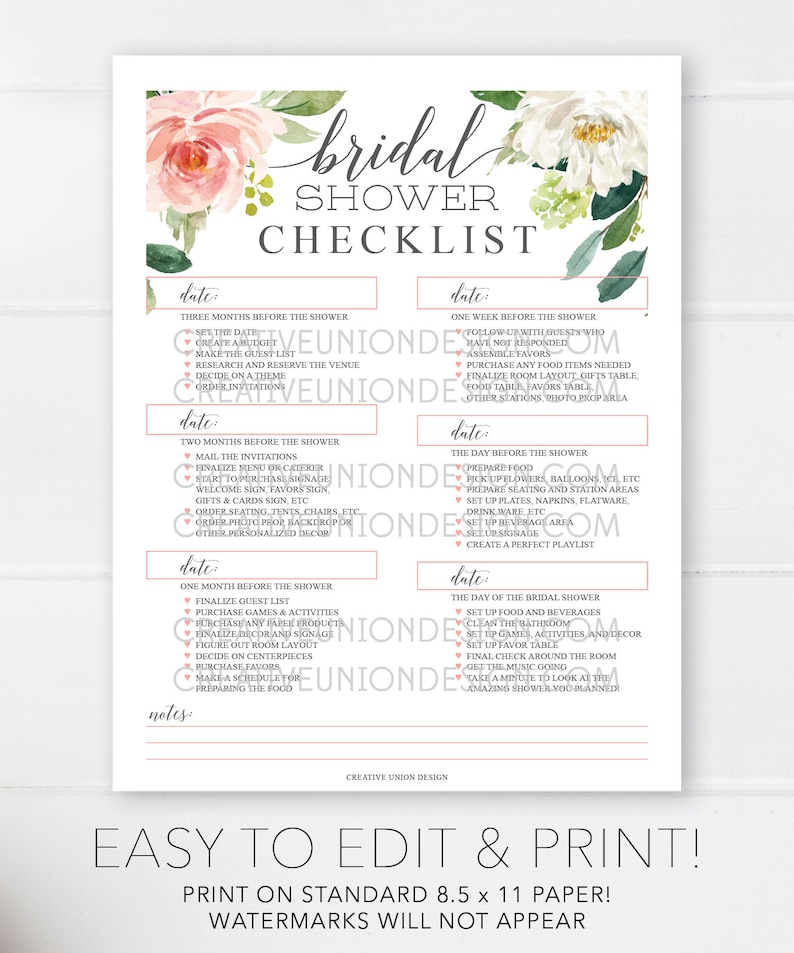 Bridal Shower Checklist Printable