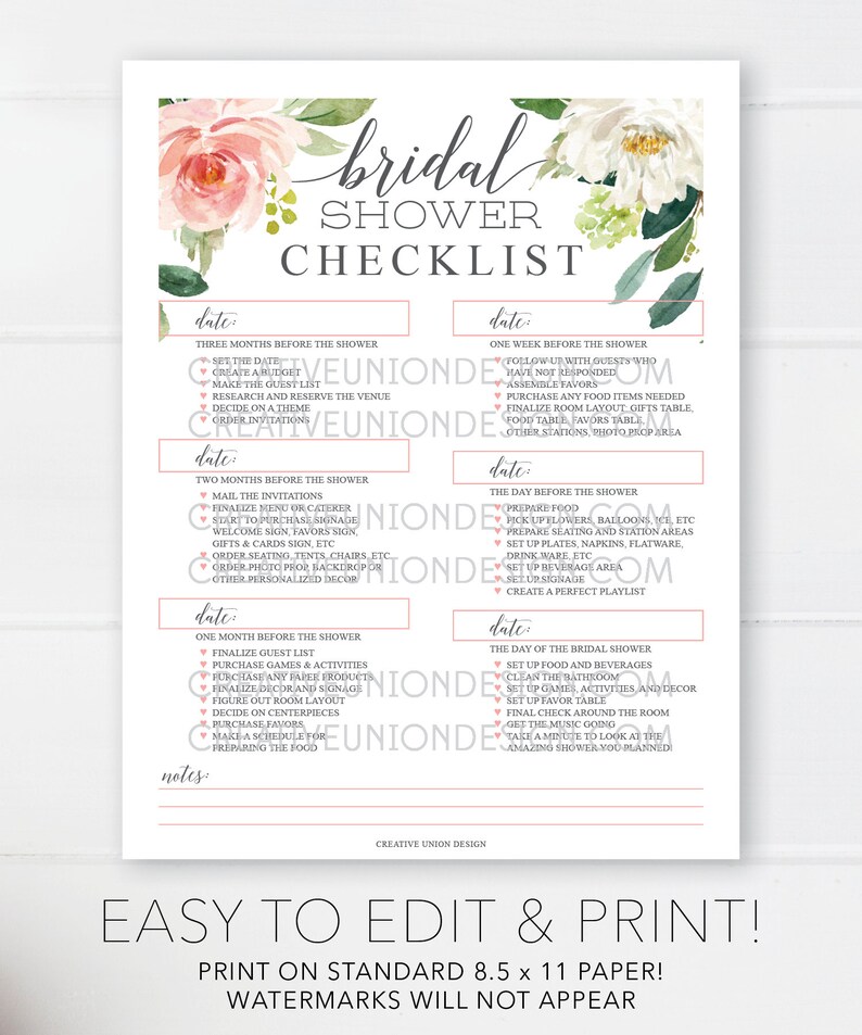Bridal Shower Checklist Printable