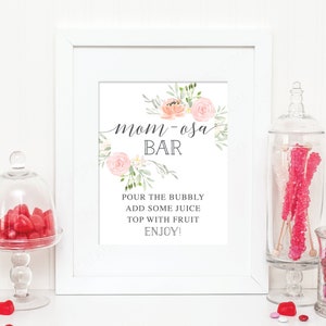 Mom-osa Bar Sign, Bubbly Bar, 8x10 Printable, Baby Shower Printable, Mimosa Sign, Girl Baby Shower Sign, Pastel Blush, Floral, Pretty