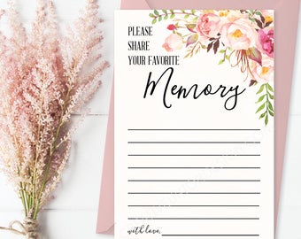 Share a Memory Card - Favorite Memory - Memorial Card - Keepsake Funeral Card - Guest Book - Bridal Shower Printable 4x6 Card - Antique Rose