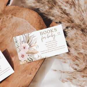 Solicitud de libro para baby shower con temática tropical de Boho Pampas, solicitud de libro para baby shower, imprimible, en lugar de una tarjeta, libros para bebé, inserto neutro para baby shower