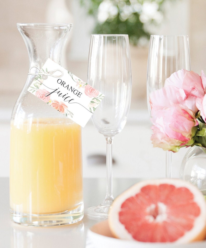 Mimosa Bar Juice Tags Hanging Juice Tags Mimosa Bar Tags Editable Tag Bridal Shower Decor Printable Tag Pastel Blush image 1