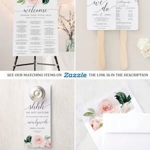 Plantilla de abanico para programa de boda, abanico editable, programas de boda imprimibles, abanico de boda para invitados, flores ruborizadas, acuarela floral imagen 10