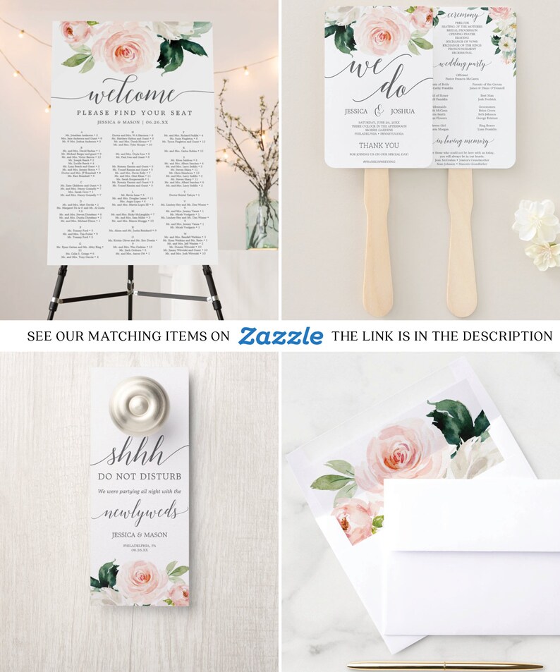 Plantilla de abanico para programa de boda, abanico editable, programas de boda imprimibles, abanico de boda para invitados, flores ruborizadas, acuarela floral imagen 10
