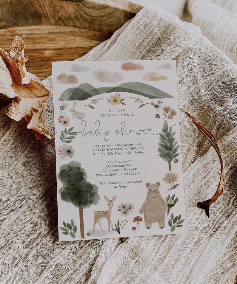 Bear baby shower, bear, boy baby shower, baby shower, boho, boho baby shower, woodland, boho woodland, baby shower bear, bear in the woods, deer, deer baby shower, best baby shower, cute, painted, watercolor