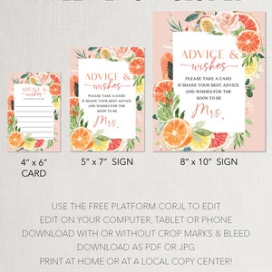 Advice and Wishes Template, Bridal Shower Game, Advice for the Bride, Advice, New Mrs, Wishes, Bridal Shower Sign, Tropical Citrus, Lemon image 9