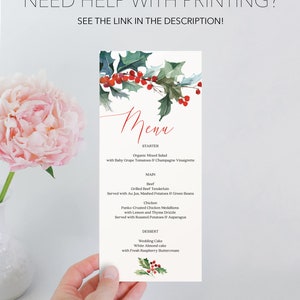 Christmas Menu Holiday Menu Printable Menu Rustic Christmas Table Decor Winter Wedding Menus Instant Download Holly image 7