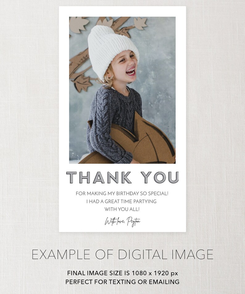 Digital Thank You Card, Birthday Party Thank You, Kids Birthday Party, Thank You For the Gifts, Thank You Card with Photo, Instant Download image 6