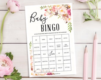 Baby Shower Bingo  - 60 Unique Game Sheets - Baby Shower Games - Girl Baby Shower - Antique Rose - Rustic - Instant Download - Baby Shower