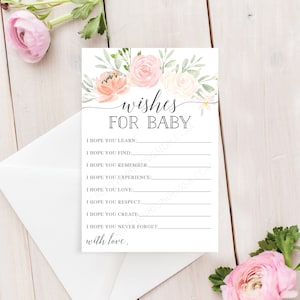 Wishes for Baby, Baby Shower Game, Pastel Blush, Wishes for the New Baby, Wishes, Printable Baby Shower Games, Instant Download, Floral