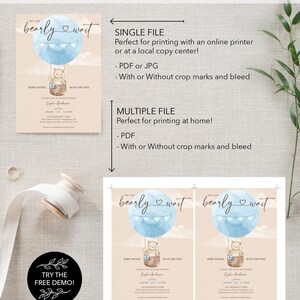 Boho Bearly Wait Baby Shower Invitation Set Template Printable Editable Thank You Card Diaper Raffle Books For Baby Bear Balloons Boy Baby image 7