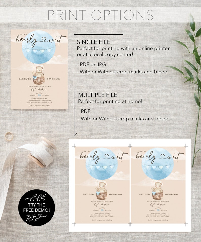 Boho Bearly Wait Baby Shower Invitation Set Template Printable Editable Thank You Card Diaper Raffle Books For Baby Bear Balloons Boy Baby image 7